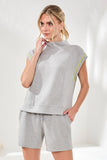 Techno-Lux Mock Neck Top | Light Grey Mix