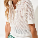 Short Sleeve Polo Sweater | White