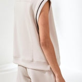 Techno Lux Mock Neck Top with Contrast Piping Sand Dune