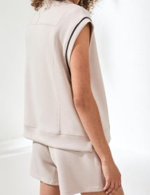 Techno Lux Mock Neck Top with Contrast Piping Sand Dune