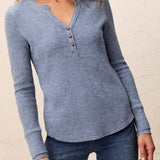 Brushed Waffle Knit Henley Long Sleeve Shirt