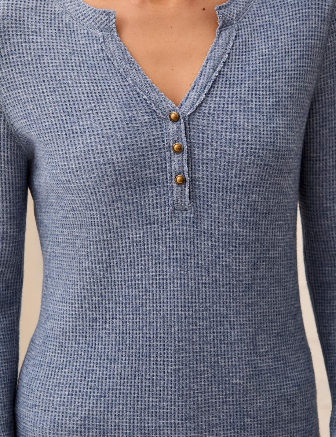 Brushed Waffle Knit Henley Long Sleeve Shirt