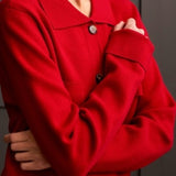 L/S SWT CARDIGAN W/COLLAR & PKTS-SCARLET