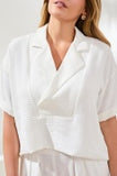 Lapel Collar V-Neck Short Sleeve Shirt-OceanPearl