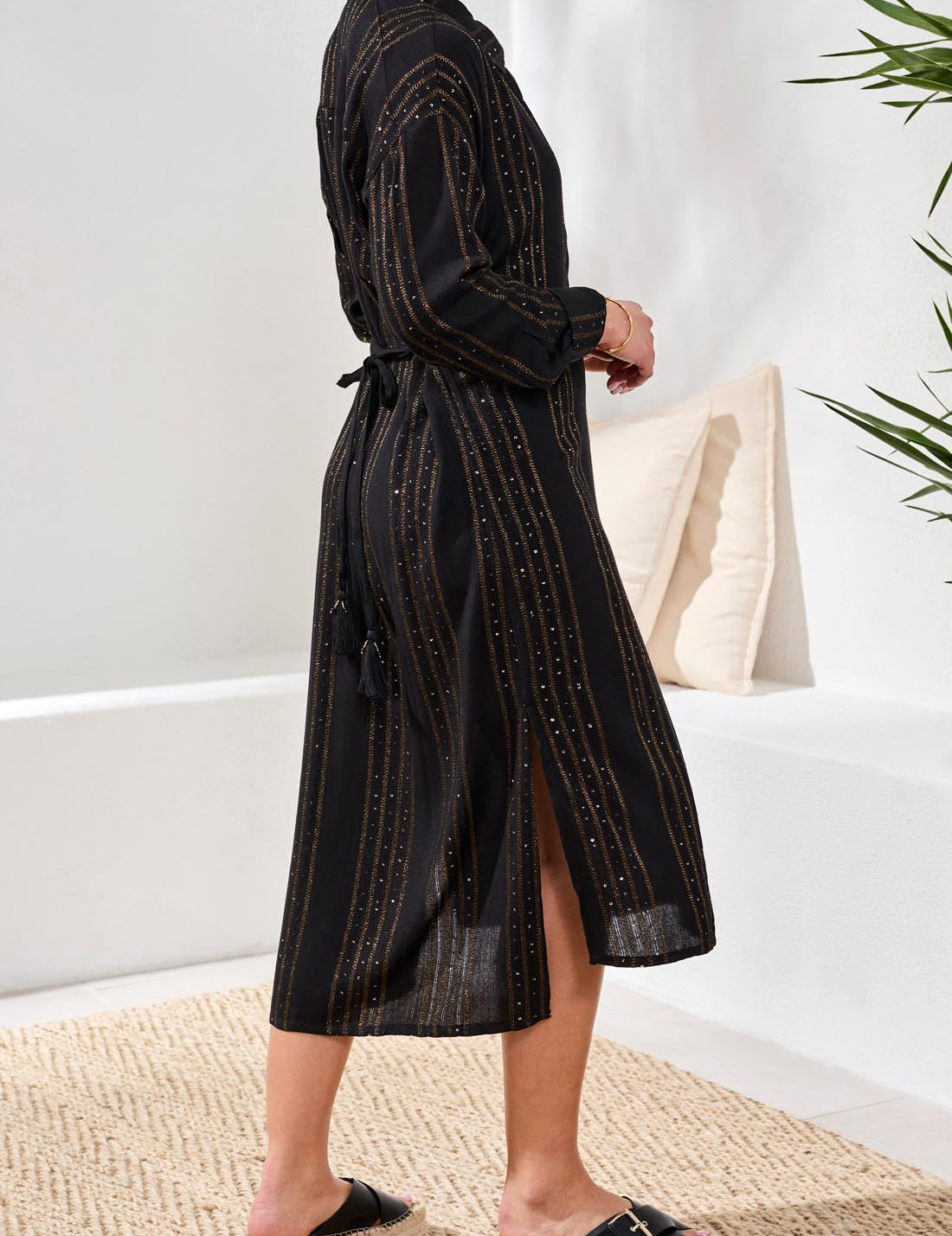 Long Sleeve Button Front Dress | Black