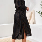Long Sleeve Button Front Dress | Black