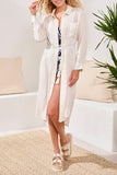 Long Sleeve Button Front Dress | White