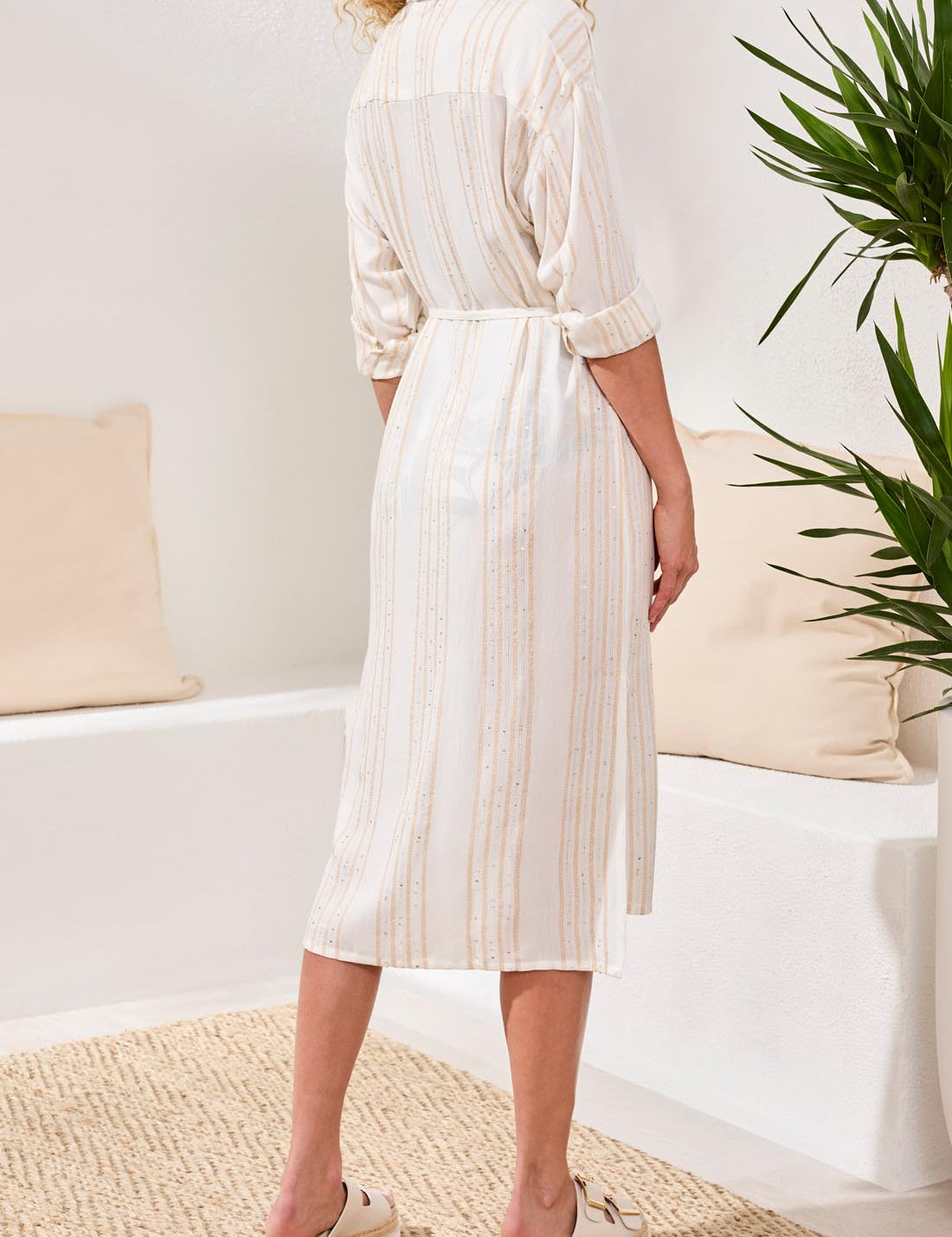 Long Sleeve Button Front Dress | White