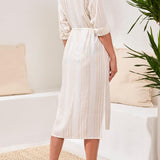 Long Sleeve Button Front Dress | White