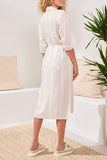 Long Sleeve Button Front Dress | White