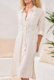 Long Sleeve Button Front Dress | White