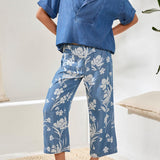 Flowy Popover Short Sleeve Shirt | Fjord Blue