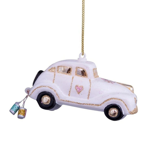Ornament glass wedding car wtext just married H1.75