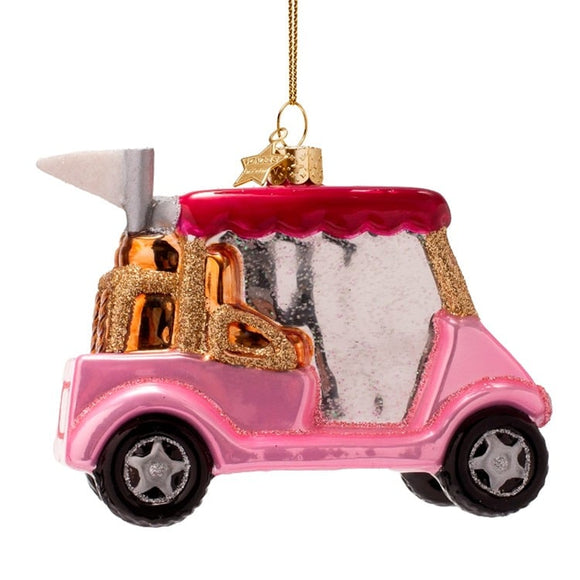 Ornament glass opal pink golfcar wpink roof H3.5