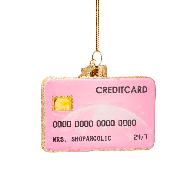 Ornament glass pink opal creditcard H2.75"