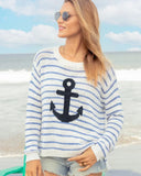 Anchor Striped Crew Cotton | White/Blue/Navy