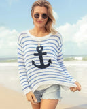 Anchor Striped Crew Cotton | White/Blue/Navy