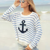 Anchor Striped Crew Cotton | White/Blue/Navy