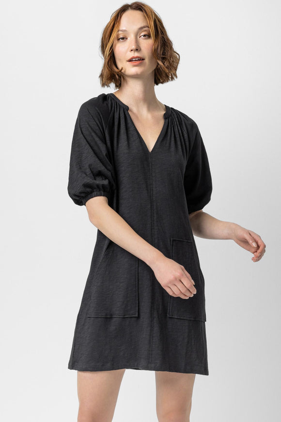 3/4 Sleeve Split Neck Dress