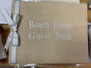 Guest Book Monogrammed 'Beach House Guest Book' Natural Linen