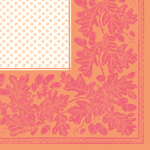 CN Oak Leaves & Acorns Orange/Fuchsia Paper Linen