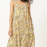 Peplum Seam Tank Dress Gold Print