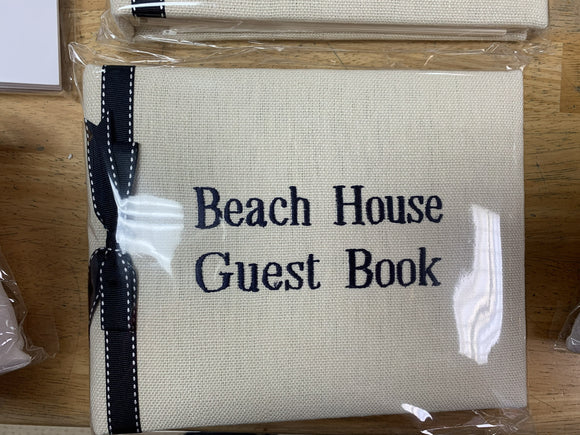 Guest Book Monogrammed 'Beach House Guest Book' Bone Navy Linen