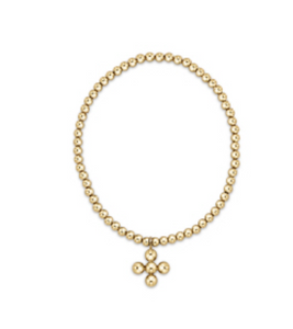 Classic Gold 3mm Bead Bracelet- Classic Beaded Signature Cross Gold Charm- 4mm Bead Gold