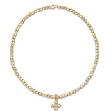 Classic Gold 2mm Bead Bracelet- Beaded Signature Cross Small Gold Charm
