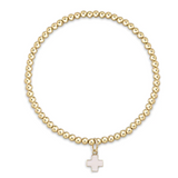 Classic Gold 3mm Bead Bracelet- Signature Cross Gold Charm- Off-White (Metal)