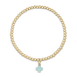 Classic Gold 3mm Bead Bracelet- Signature Cross Gold Charm- Turquoise (Metal)