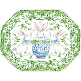 Posh Die-Cut Placemat- Handpainted Bunny in Chinoiserie Pot