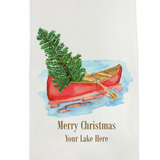 Red Canoe Merry Christmas Lake Oconee Dish Towel