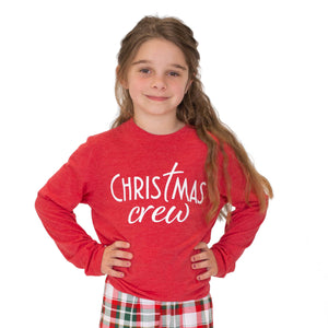 Youth Christmas Crew Long Sleeve Crew Neck T-shirt Red/White