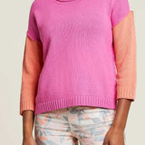 3/4 Sleeve Crewneck Sweater- Phlox Pink