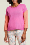 3/4 Sleeve Crewneck Sweater- Phlox Pink