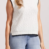 Sleeveless Sweater with Contrast Piping- White