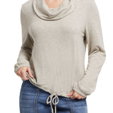 L/S Cowl Neck Top w/ Drawcord- Natural