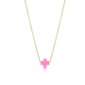 16" Necklace Gold- Signature Cross Bright Pink