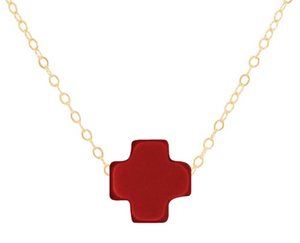 16" Necklace Gold- Signature Cross Red