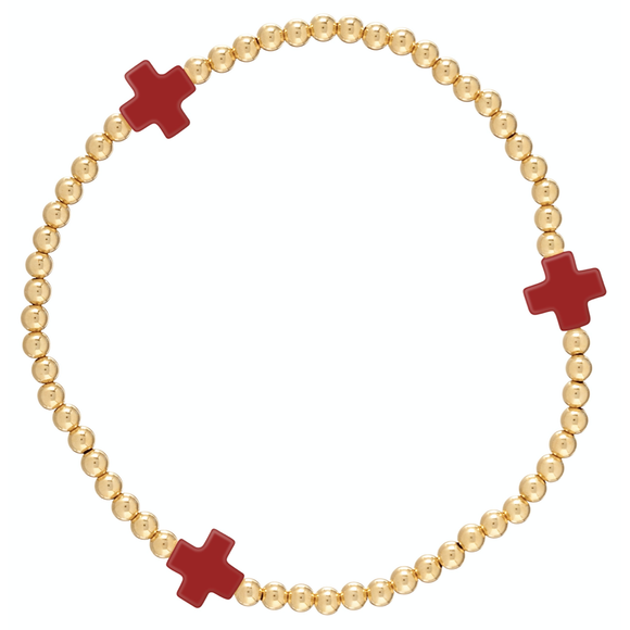 Signature Cross Gold Pattern 3mm Bead Bracelet- Red