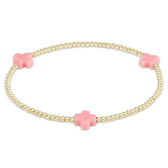 Signature Cross Gold Pattern 2mm Bead Bracelet- Bright Pink