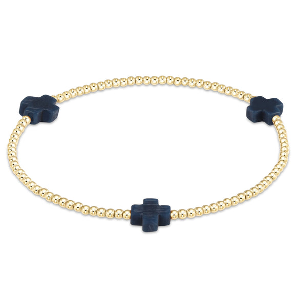 Signature Cross Gold Pattern 2mm Bead Bracelet- Navy