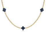 15" Choker Signature Cross Gold Pattern 2MM Bead- Navy