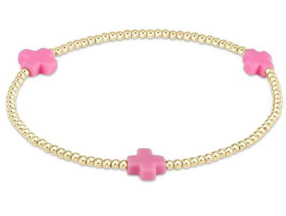 egirl Signature Cross Gold Pattern 3mm Bead Bracelet- Bright Pink