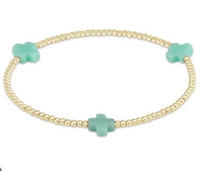 egirl Signature Cross Gold Pattern 3mm Bead Bracelet- Mint