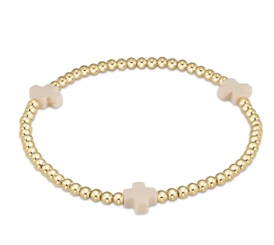 egirl Signature Cross Gold Pattern 3mm Bead Bracelet- Off-White