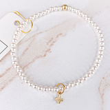 egirl Gemstone 3mm Bead Bracelet- Pearl- Signature Cross Small Gold Charm