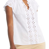 Cap Sleeve Blouse With Smocking- White