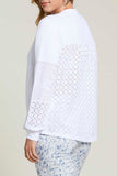 L/S Split Neck Top w/ Embroidery- White